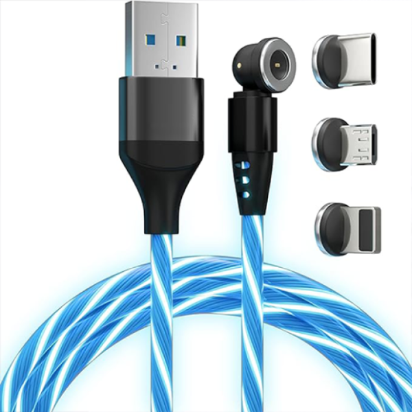 1M Magnetic LED Cable: 540° Rotation, Colorful 3-In-1 Fast Charge