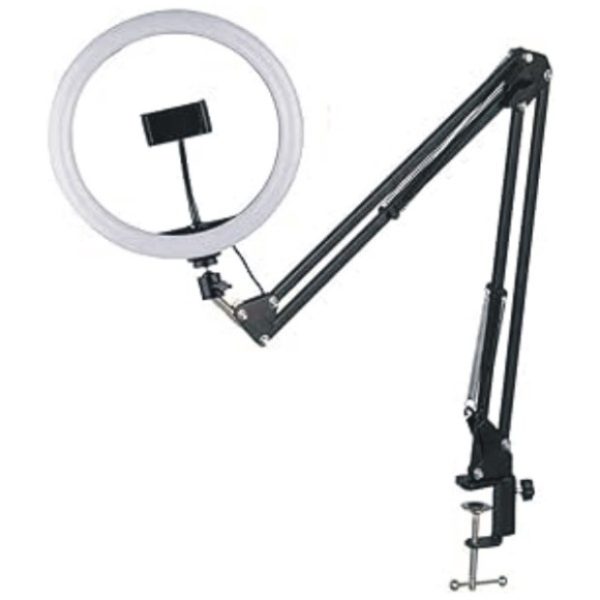 8 Inch LED Selfie Ring Light With Long Arm Clip Phone Holder 3 Color Dimmable Ring Light Multi-Function