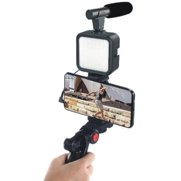 5 In 1 Vlogging Kit For Mobile Phone & Digital Cameras With LED Light, Shotgun Microphone, Phone Holder